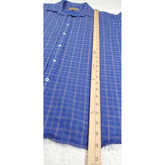 CREMIEUX Premium Denim Men's Shirt Size L Button Up Long Sleeve Blue Plaid - Picture 4 of 8